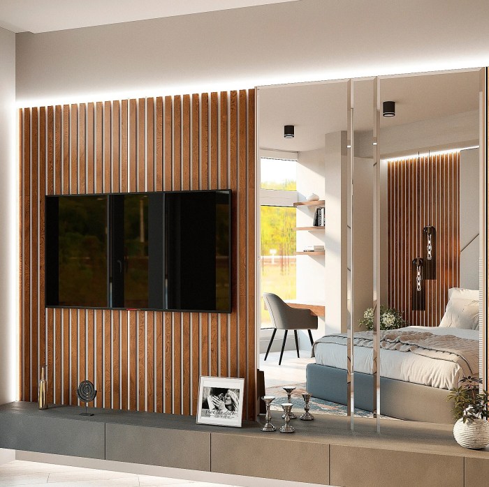 Decorative wood slats on wall